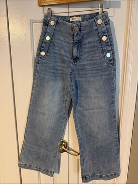 Oat New York Light Blue Wide-Leg Button Detail Jeans